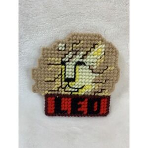 Vintage Leo Horoscope Sign Lion‎ Handmade Needlepoint Plastic Canvas Magnet OOAK